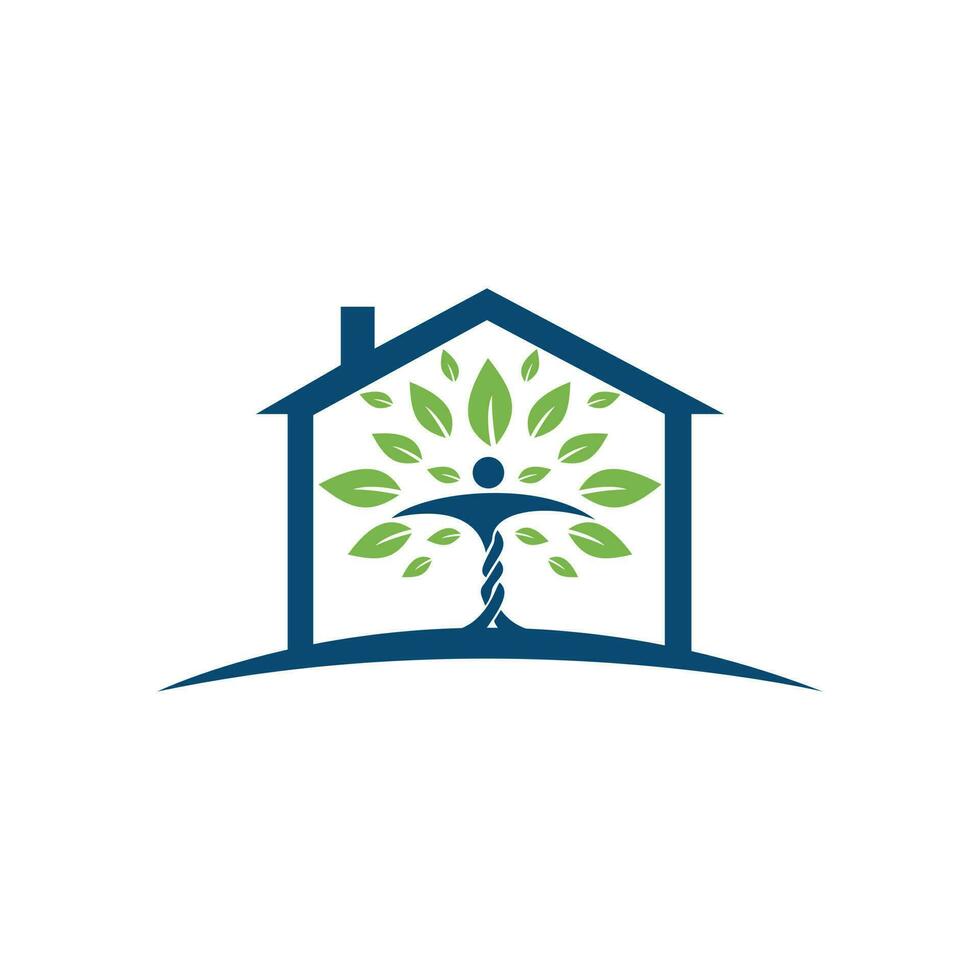 menselijk karakter met bladeren en huis logo ontwerp. natuurlijk huis zorg logo. vector