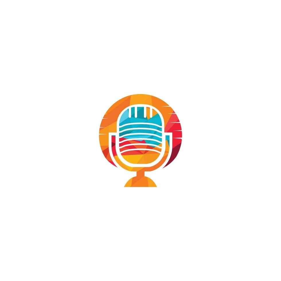 ochtend- podcast logo ontwerp. uniek logo vector microfoon logo ontwerp met de zon.