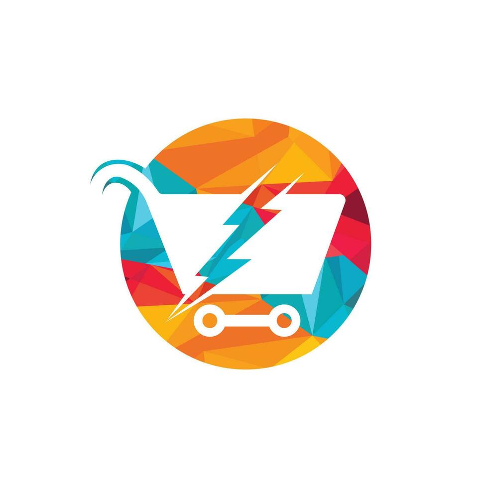 snel boodschappen doen vector logo ontwerp. boodschappen doen kar met flash logo icoon.