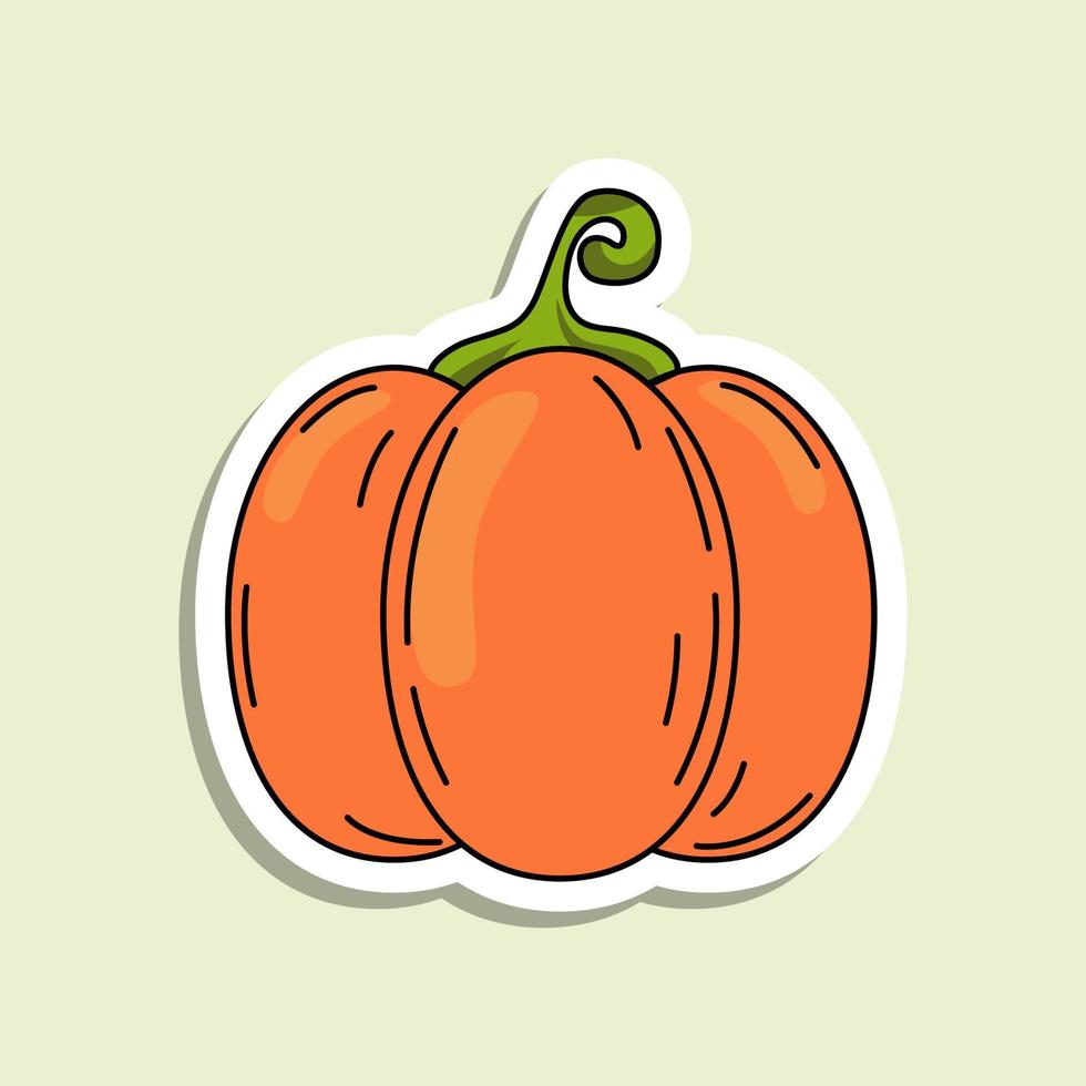 vector kleurrijk pompoen sticker. geïsoleerd herfst groente met lijnen en hoogtepunten. halloween symbool Aan de licht groen achtergrond.