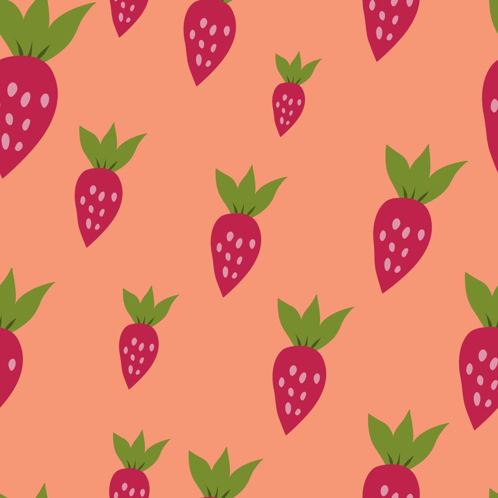 gemakkelijk aardbei naadloos patroon. hand- getrokken aardbeien behang. fruit achtergrond. vector