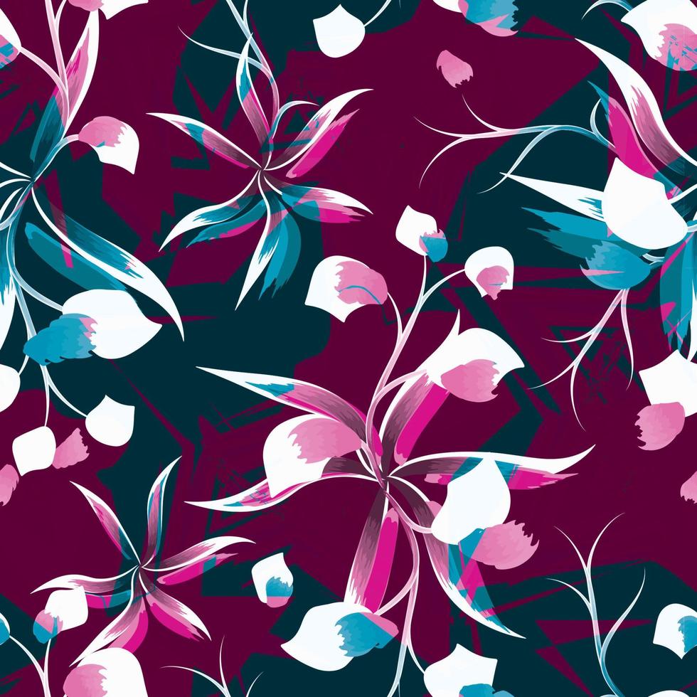 abstract structuur tropisch patroon met planten bladeren en gebladerte Aan gerunge achtergrond. kleurrijk elegant bloemen. bloemen achtergrond. exotisch keerkring. zomer ontwerpen. roze en blauw. herfst. de lente. vallen vector