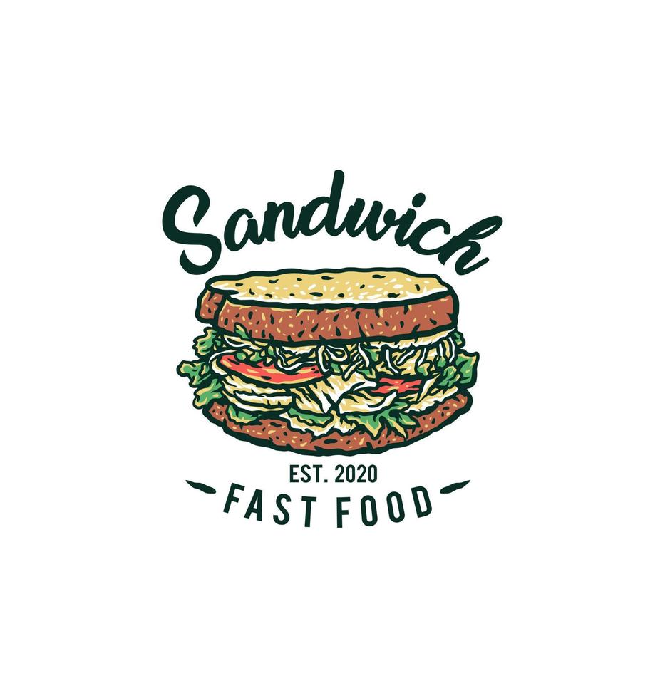 belegd broodje logo vector illustratie, hand- getrokken lijn met digitaal kleur
