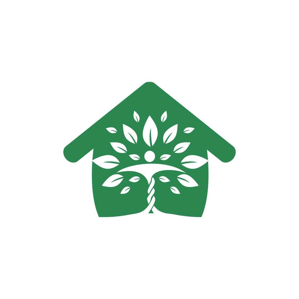 menselijk karakter met bladeren en huis logo ontwerp. natuurlijk huis zorg logo. vector