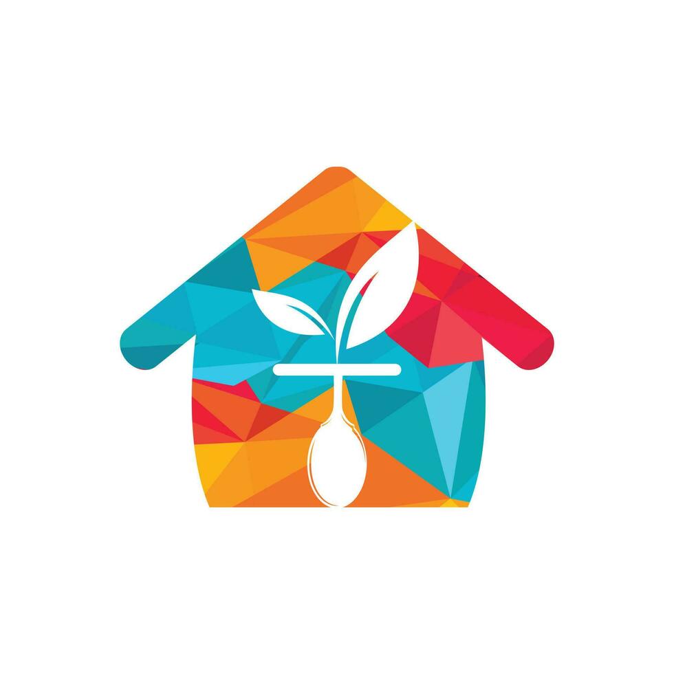 gezond voedsel logo sjabloon. huis met lepel en blad symbool. vector