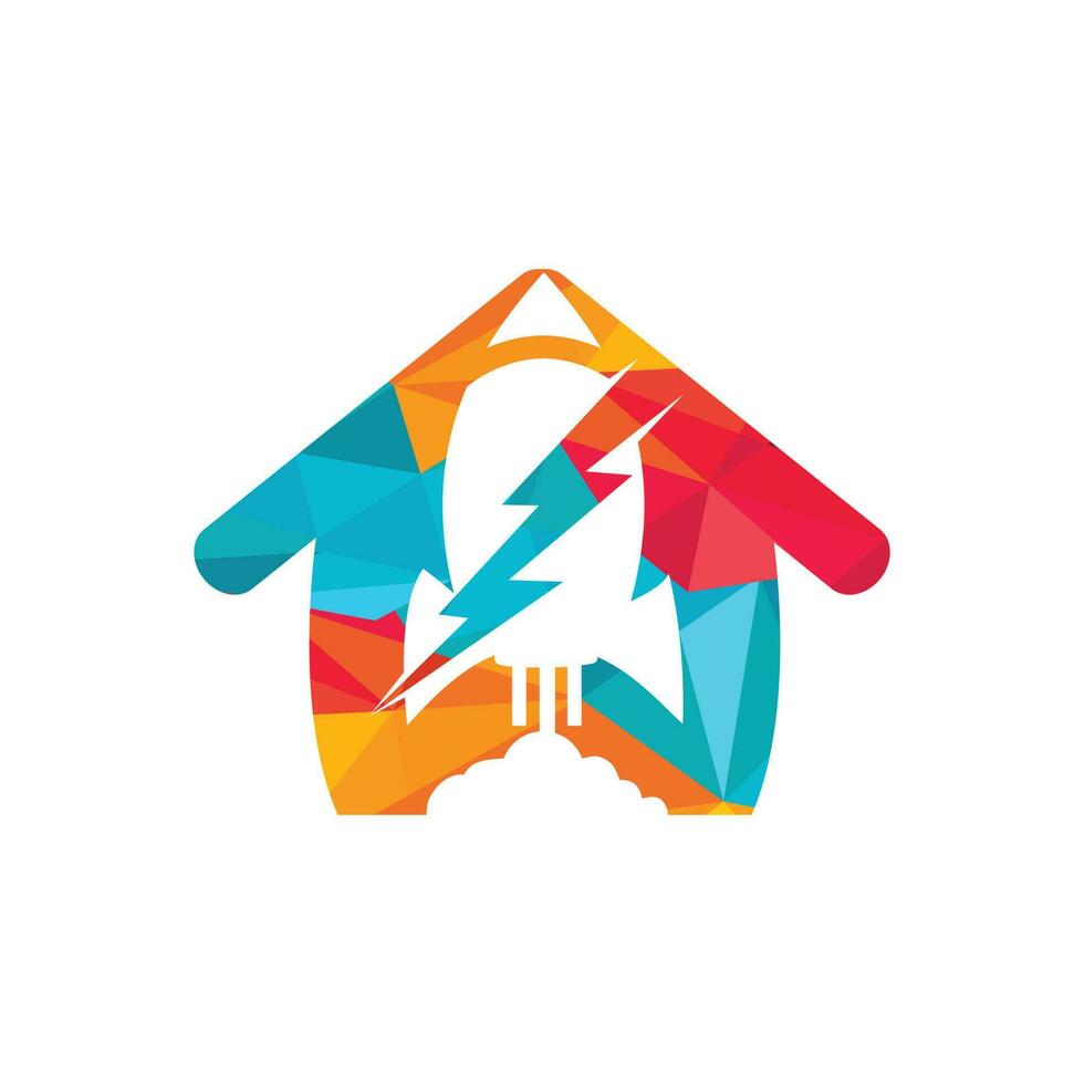 elektrisch raket vector logo ontwerp. raket met blikseminslag en huis logo icoon.