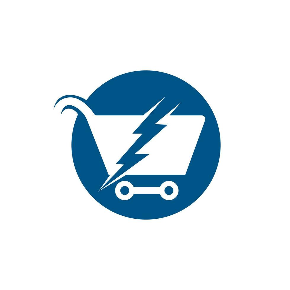 snel boodschappen doen vector logo ontwerp. boodschappen doen kar met flash logo icoon.