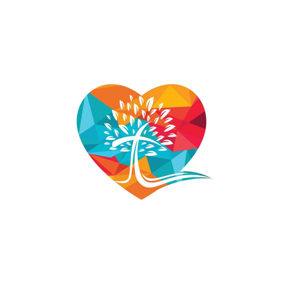 abstract hart en boom religieus kruis symbool icoon vector ontwerp.