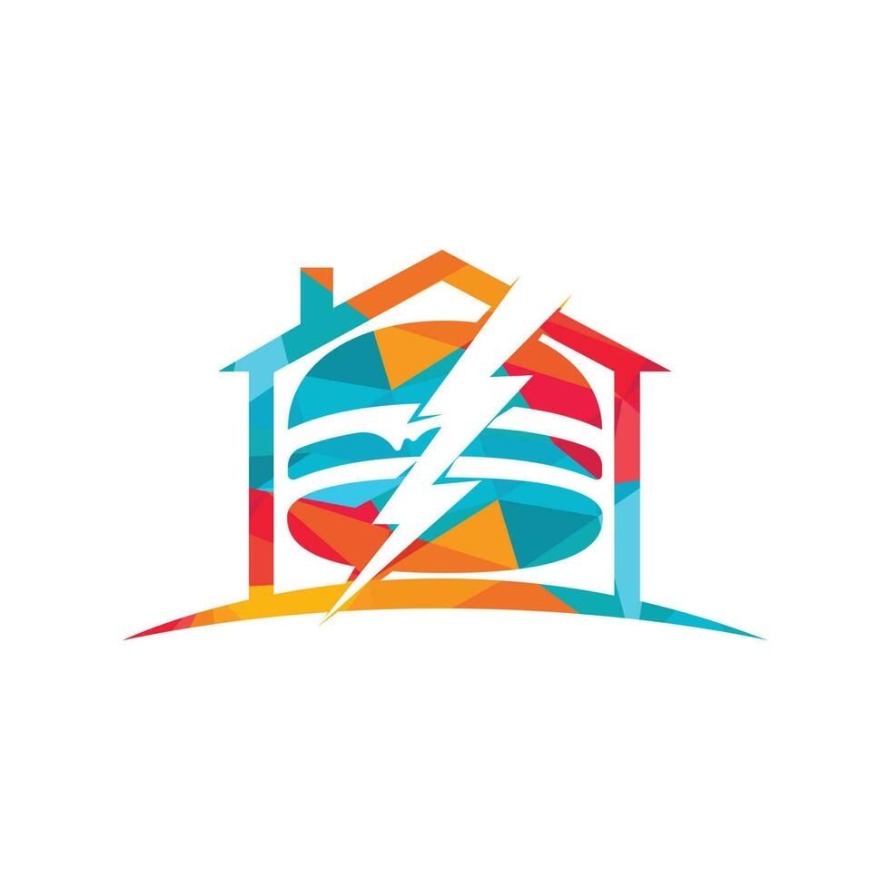 flash hamburger vector logo ontwerp. hamburger met onweersbui en huis icoon logo.