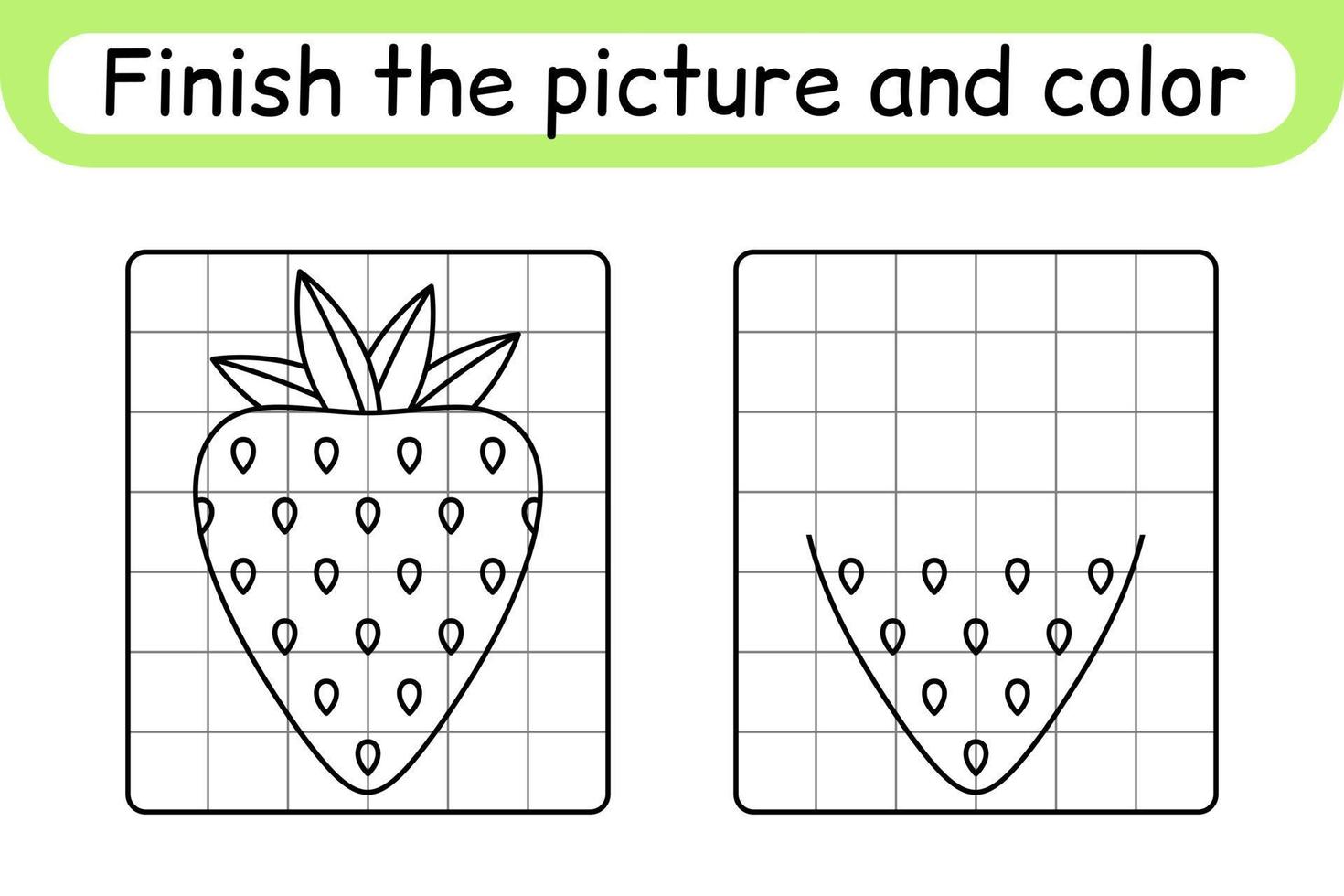 compleet de afbeelding aardbei. kopiëren de afbeelding en kleur. af hebben de afbeelding. kleur boek. leerzaam tekening oefening spel voor kinderen vector