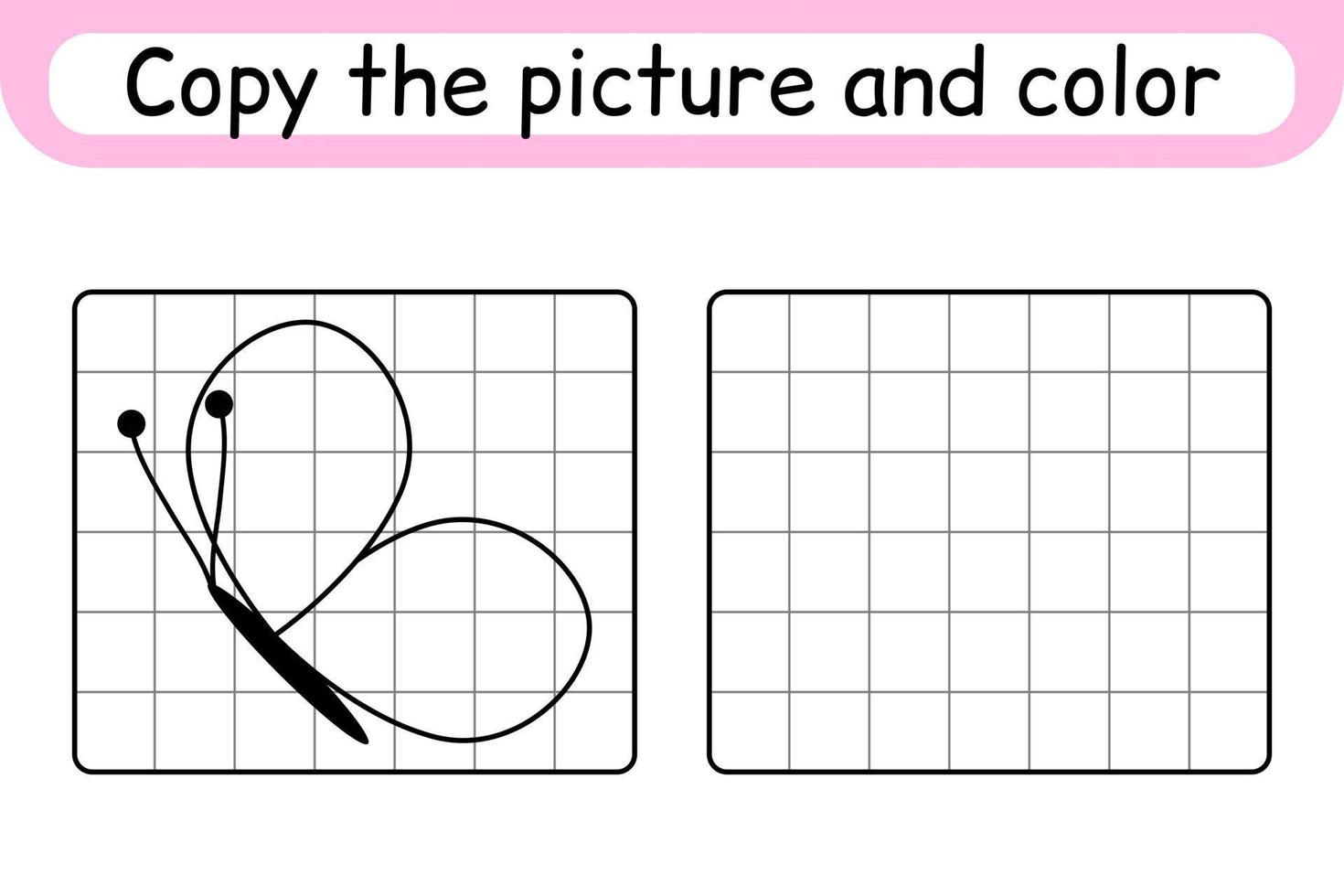 kopiëren de afbeelding en kleur vlinder. compleet de afbeelding. af hebben de afbeelding. kleur boek. leerzaam tekening oefening spel voor kinderen vector