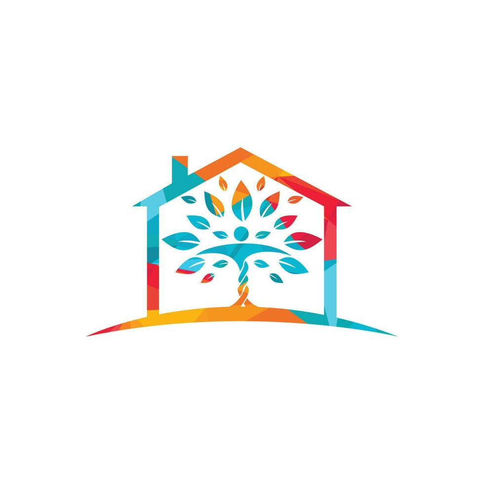 menselijk karakter met bladeren en huis logo ontwerp. natuurlijk huis zorg logo. vector