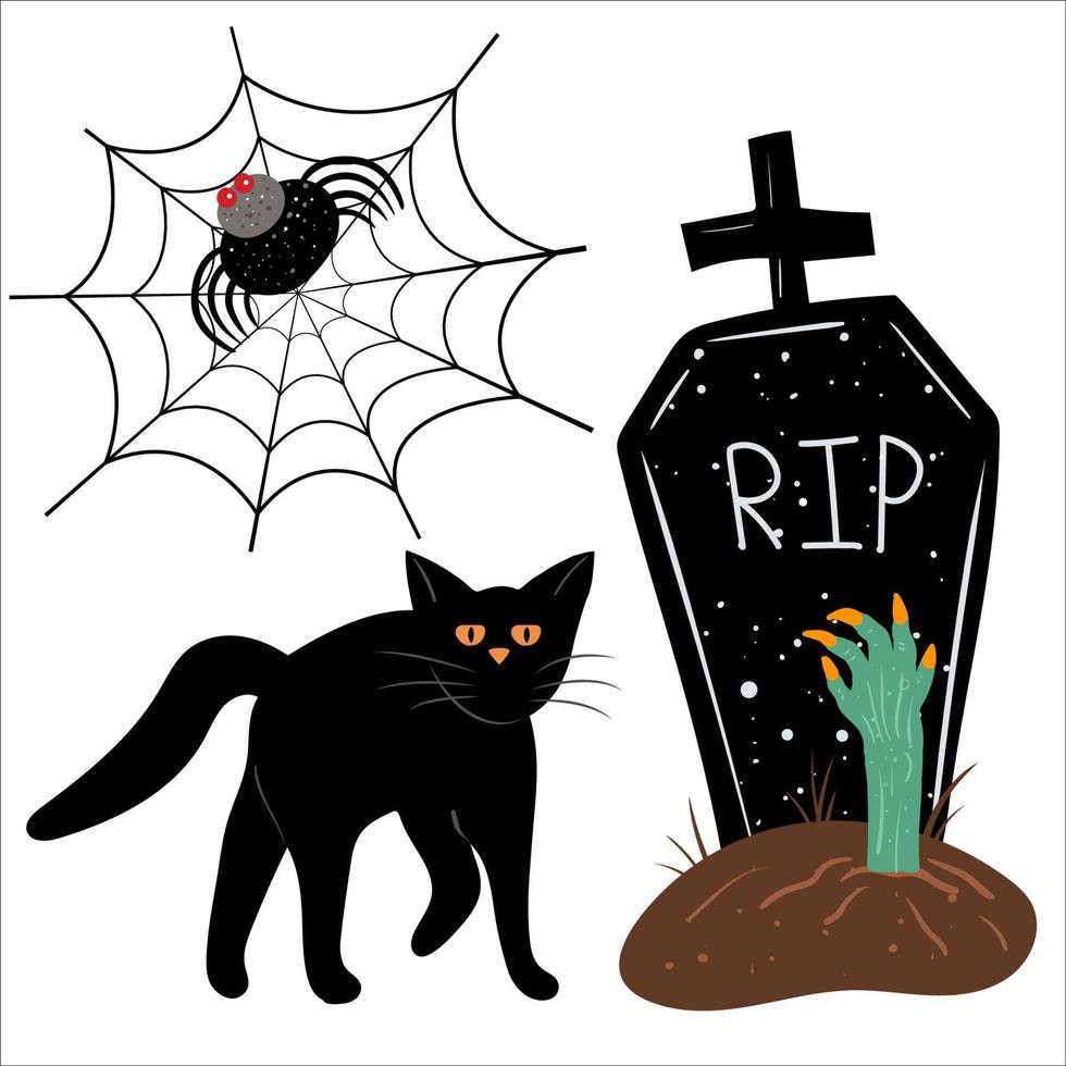 halloween klein reeks vlak vector illustratie, ontwerp elementen, pictogrammen. geïsoleerd voorwerpen Aan wit achtergrond. mooi zo voor affiches, partij uitnodigingen, stickers, kaarten, geschenk.