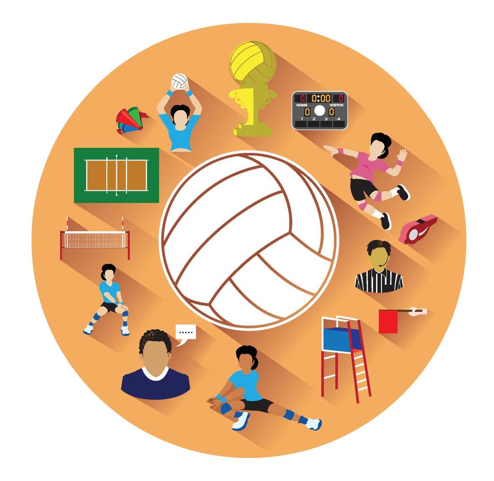 illustratie van vlak volleybal pictogrammen reeks vector