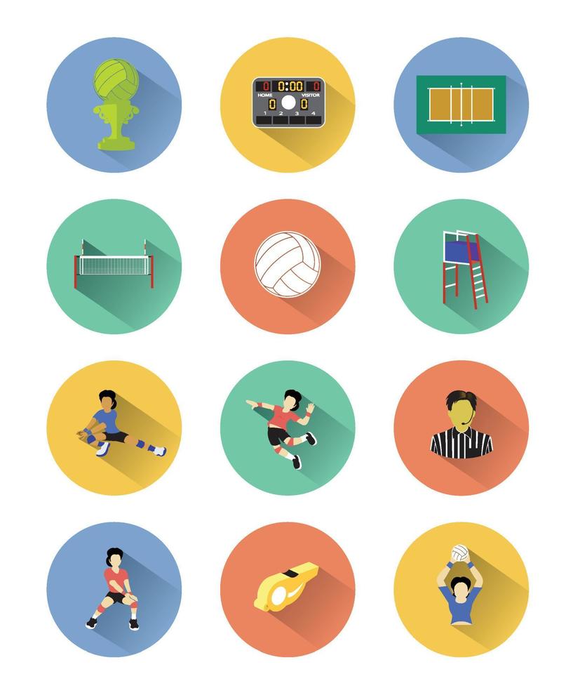 illustratie van volleybal pictogrammen reeks met lang schaduw effect vector