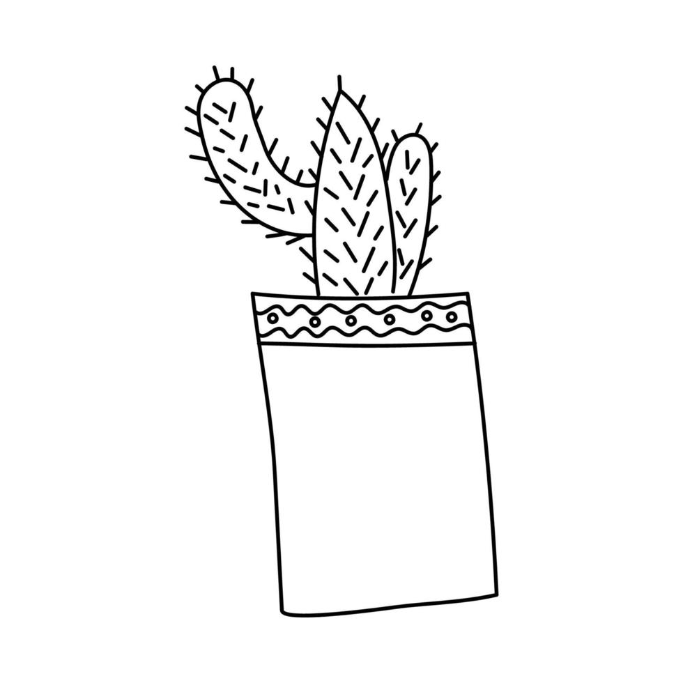 gebogen cactus in doodle-stijl pot. vector geïsoleerd beeld voor web ontwerp of afdrukken