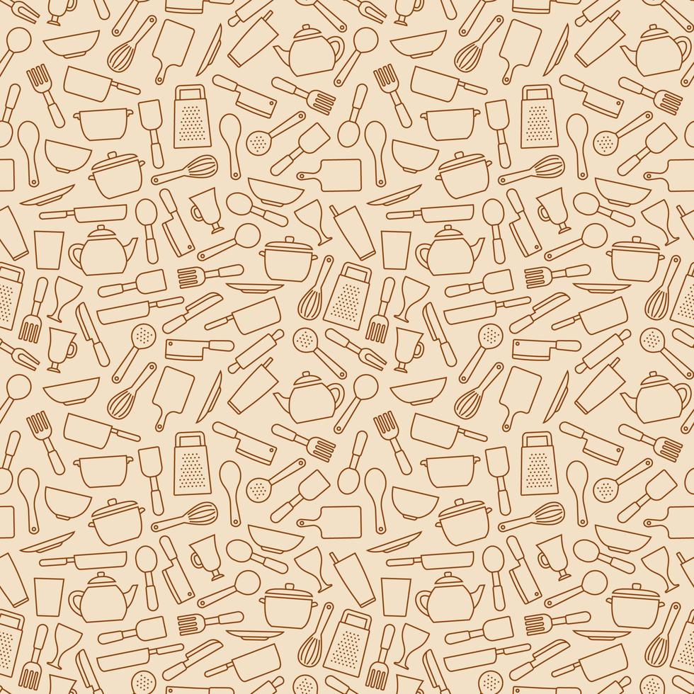 keuken gereedschap keukengerei schets icoon naadloos patroon achtergrond vector