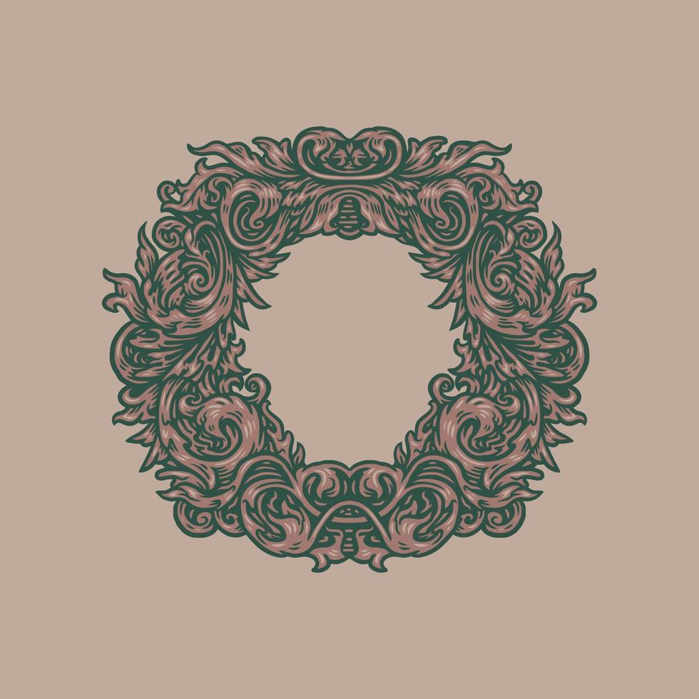 wijnoogst barok kader rol ornament, hand- getrokken lijn stijl met digitaal kleur, vector illustratie