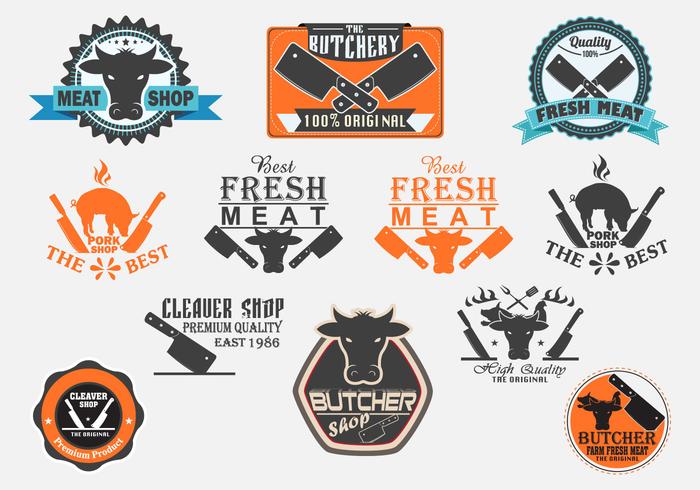 Slagers en Cleaver Labels Vector Set