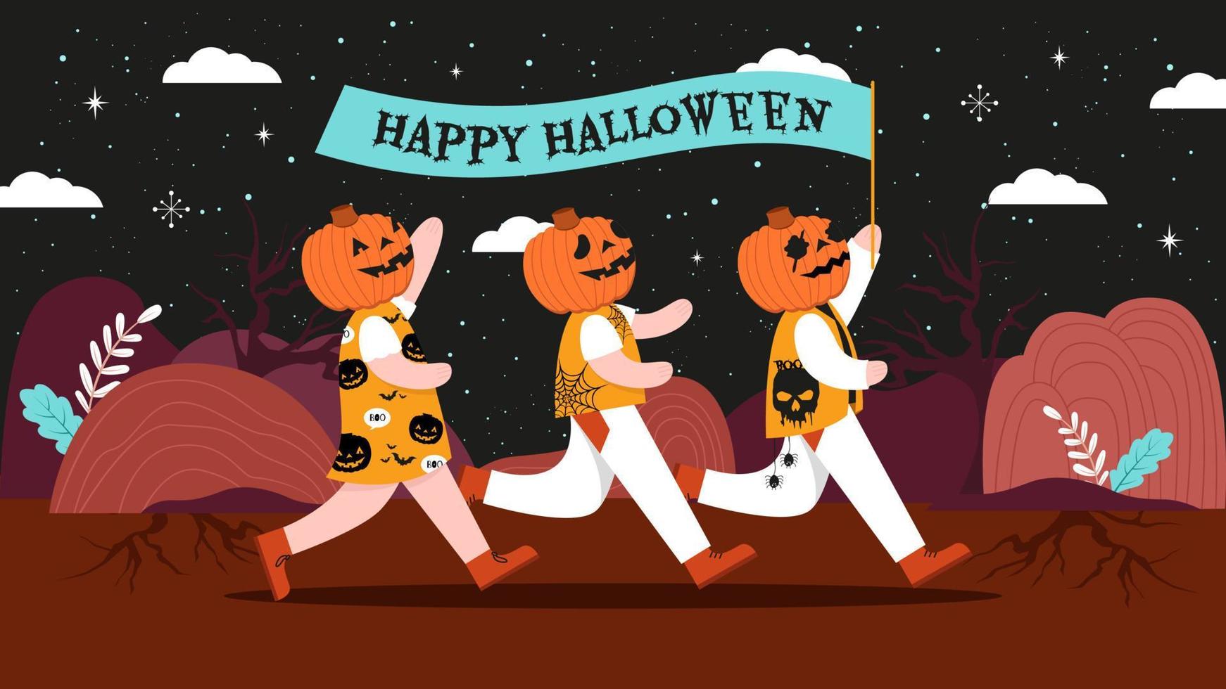 gelukkig pompoen volkeren vieren halloween illustratie vector