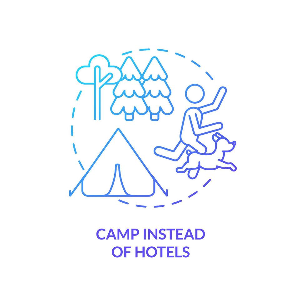 kamp in plaats daarvan van hotels blauw helling concept icoon. camping hou op. weg reis met huisdieren advies abstract idee dun lijn illustratie. geïsoleerd schets tekening. vector