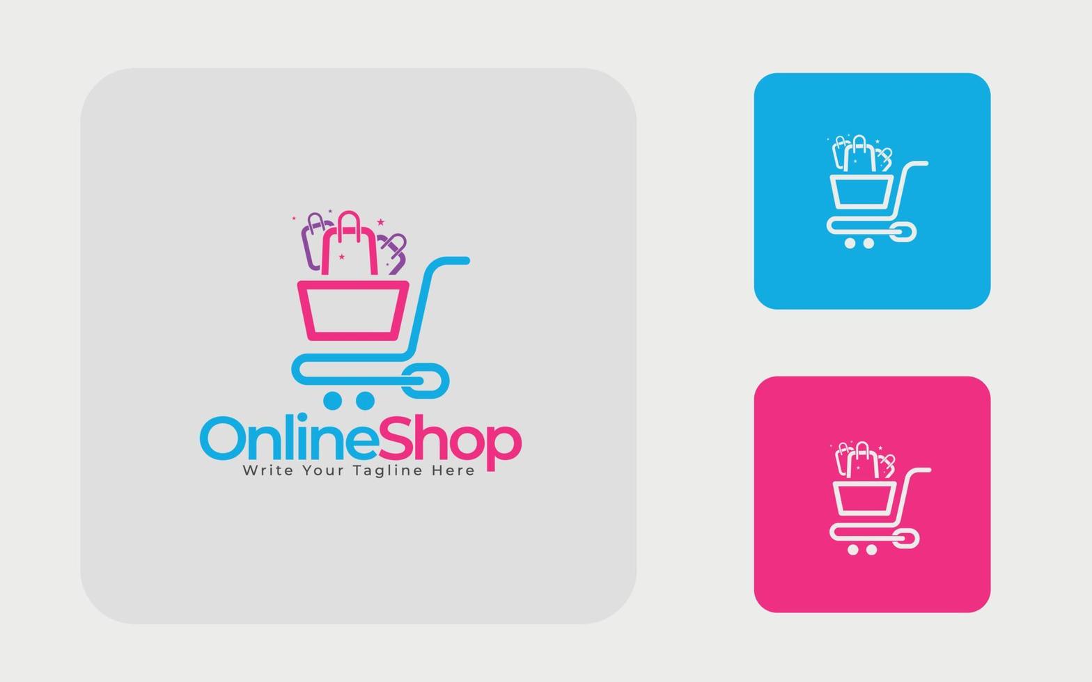 online winkel logo ontwerp. illustratie vector grafisch van boodschappen doen kar en winkel zak combinatie logo ontwerp concept. perfect voor e-commerce, uitverkoop, korting of op te slaan web element. ecommerce platform logo.