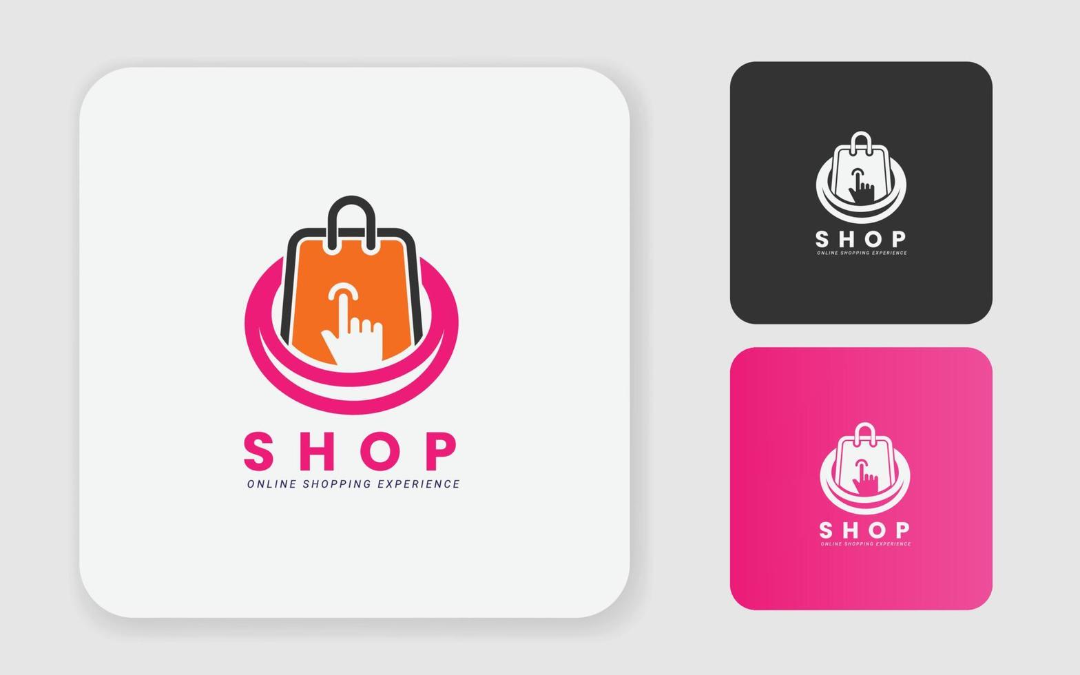 online boodschappen doen logo ontwerp. digitaal boodschappen doen logo sjabloon met hand- cursor en zak vector