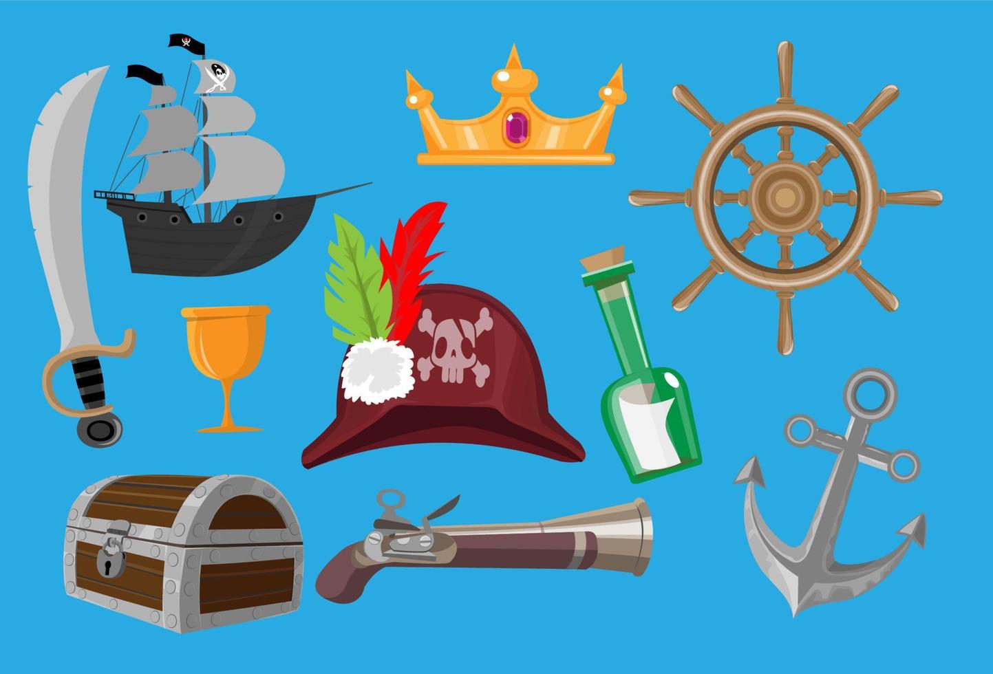piraat tekenfilm vector spel wapen voorwerp set. zee avontuur element verzameling