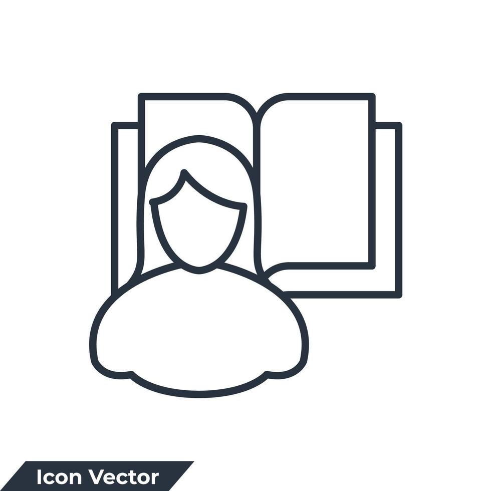zelf studie icoon logo vector illustratie. meisje en boek symbool sjabloon voor grafisch en web ontwerp verzameling
