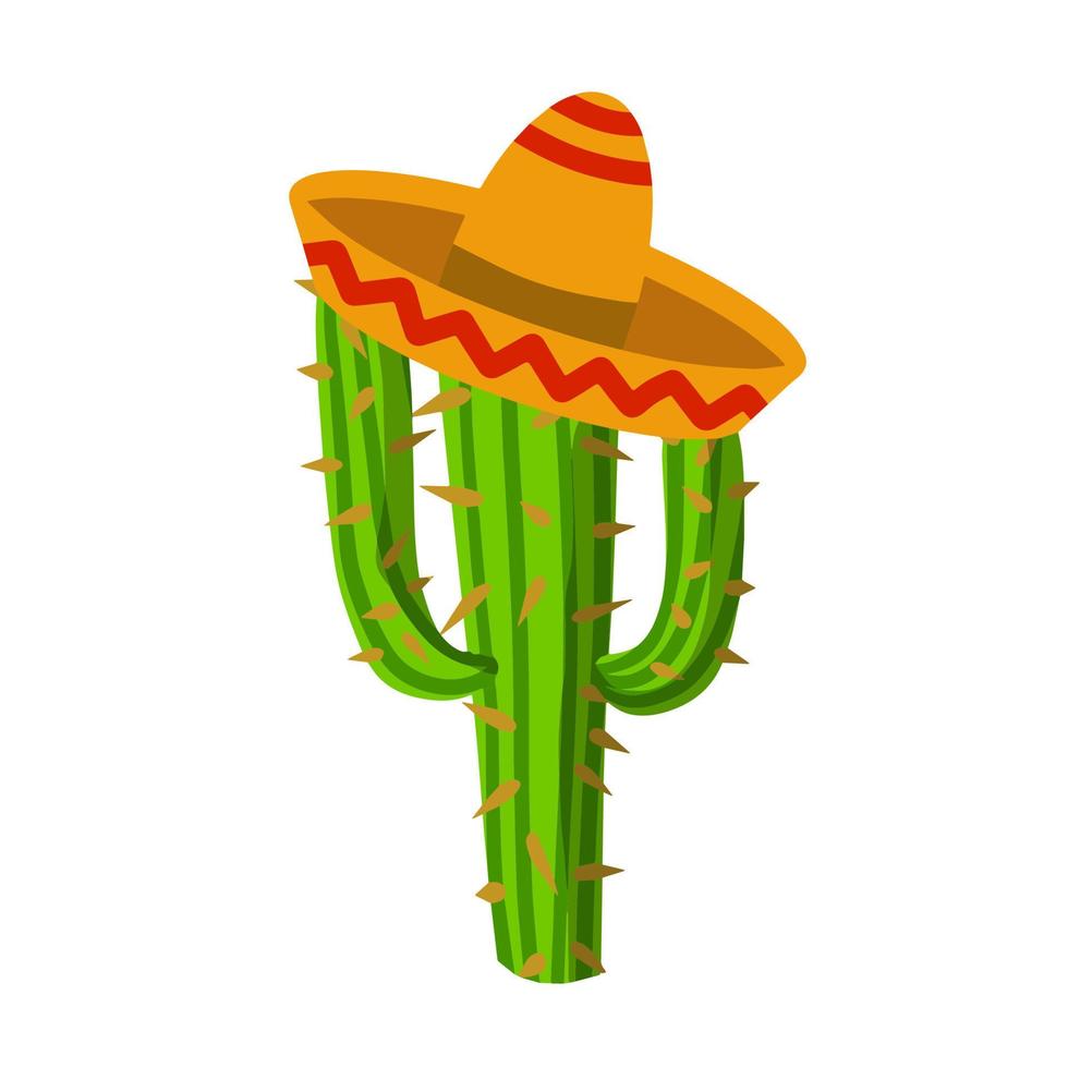 cactus in een Mexicaans hoed. een woestijn fabriek. groen sappig. element van de zuidelijk tropisch zomer landschap. vlak tekenfilm illustratie vector