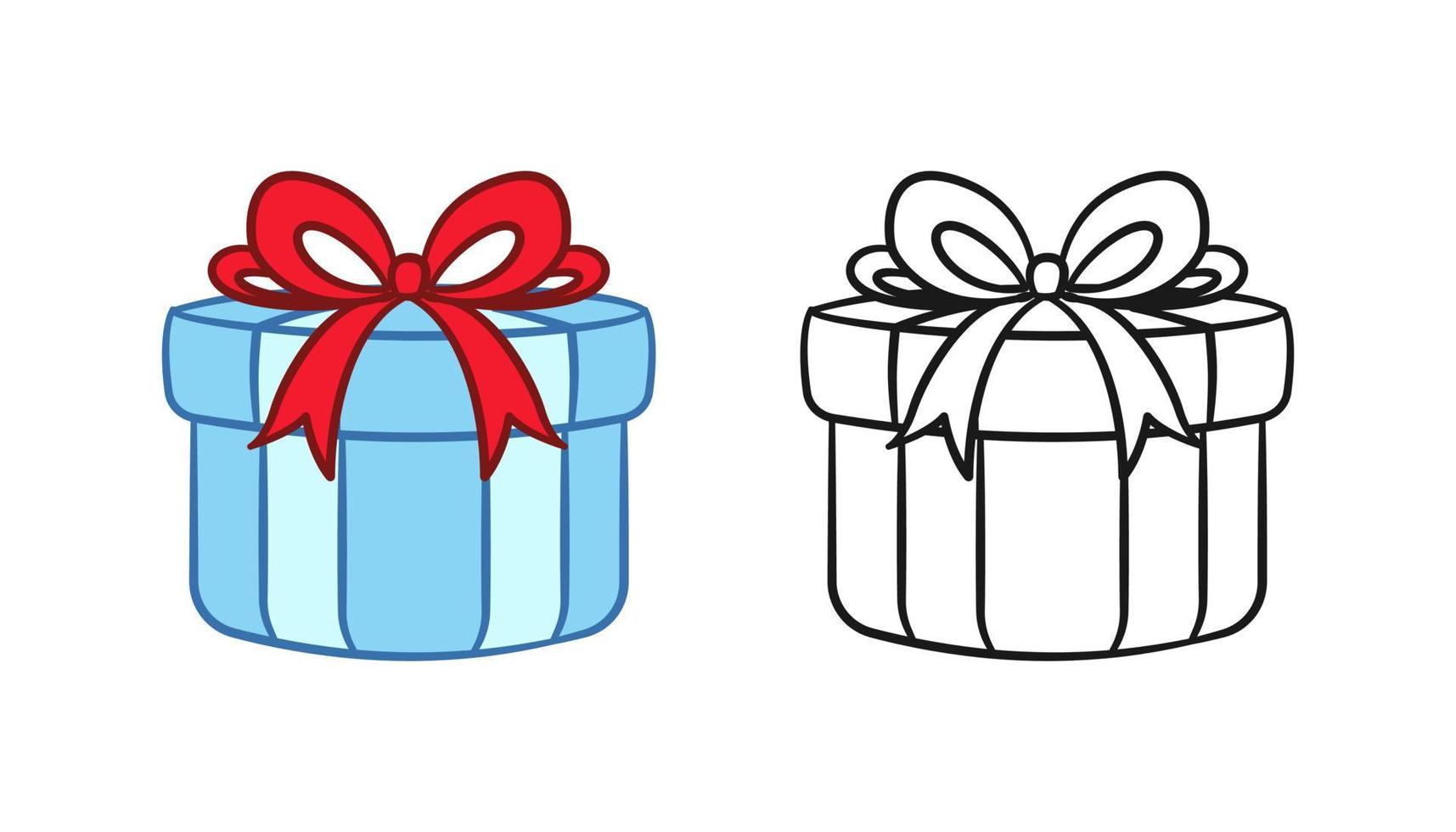 geschenk doos met boog tekenfilm clip art. Kerstmis of verjaardag Cadeau illustratie. gekleurde en schets set. kleur boek bladzijde afdrukbare werkzaamheid werkblad voor kinderen. vector