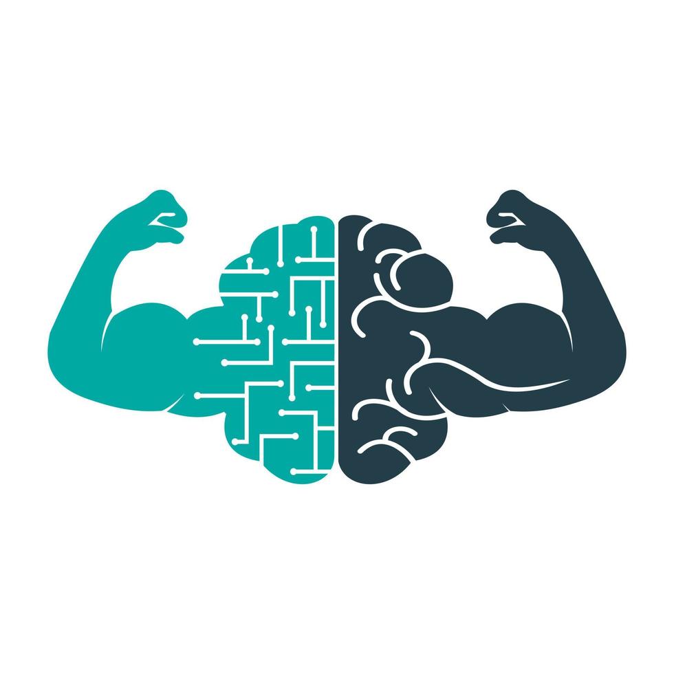 sterk technisch hersenen vector logo ontwerp. sterk hersenen verbinding met sterk biceps.