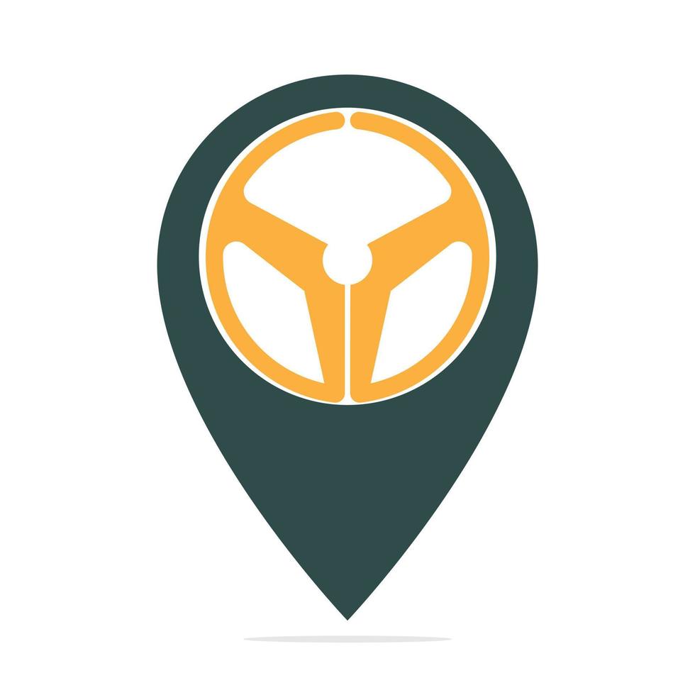 auto roer en kaart wijzer logo combinatie. stuurinrichting wiel en GPS locator symbool vector ontwerp.