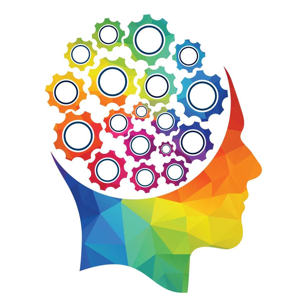 technologie menselijk hoofd logo icoon ontwerp. digitaal menselijk hoofd hersenen vorm met versnellingen idee concept innovatie genie. vector