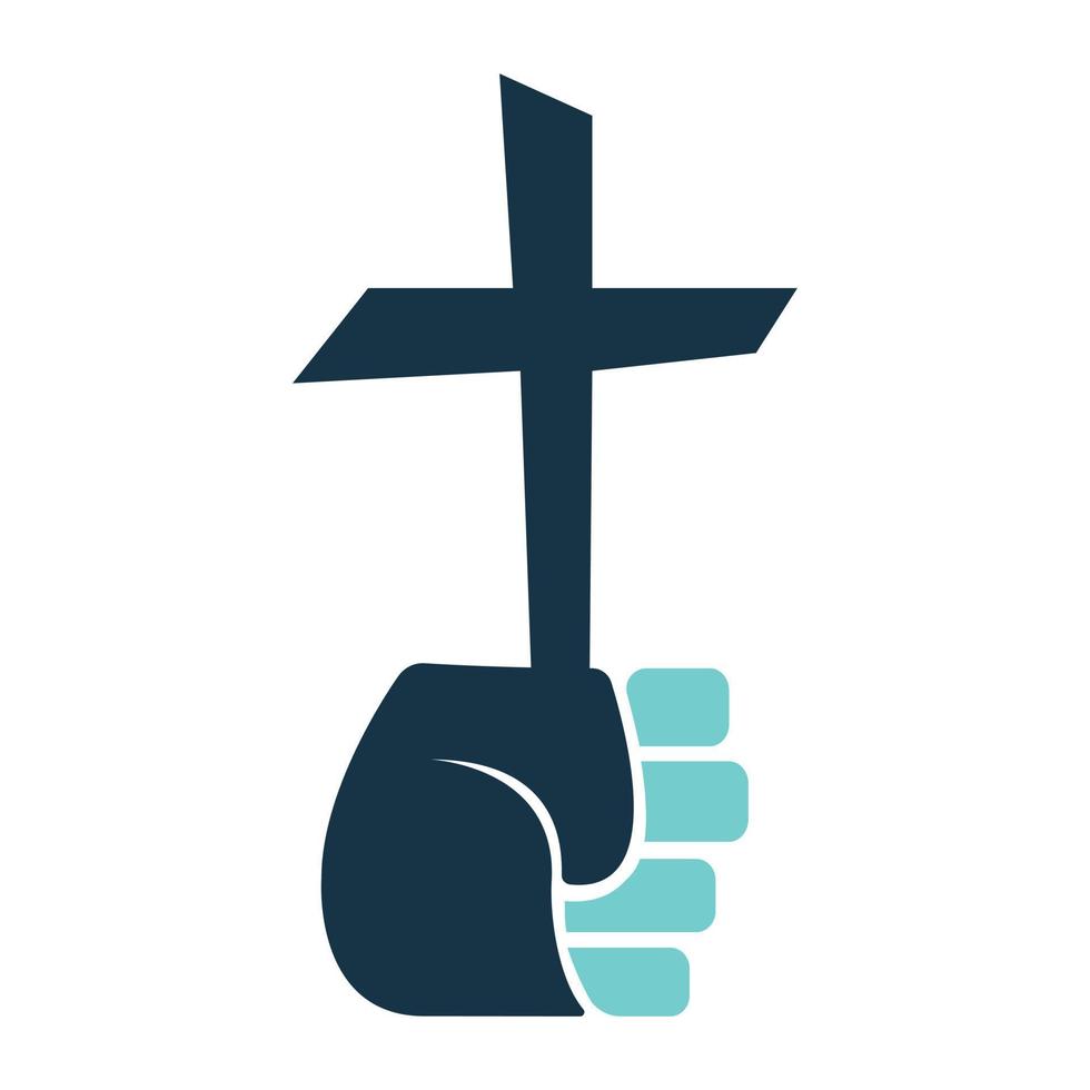 hand- houden Christus kruis logo. heilig kruis houden in hand- concept ontwerp. vector