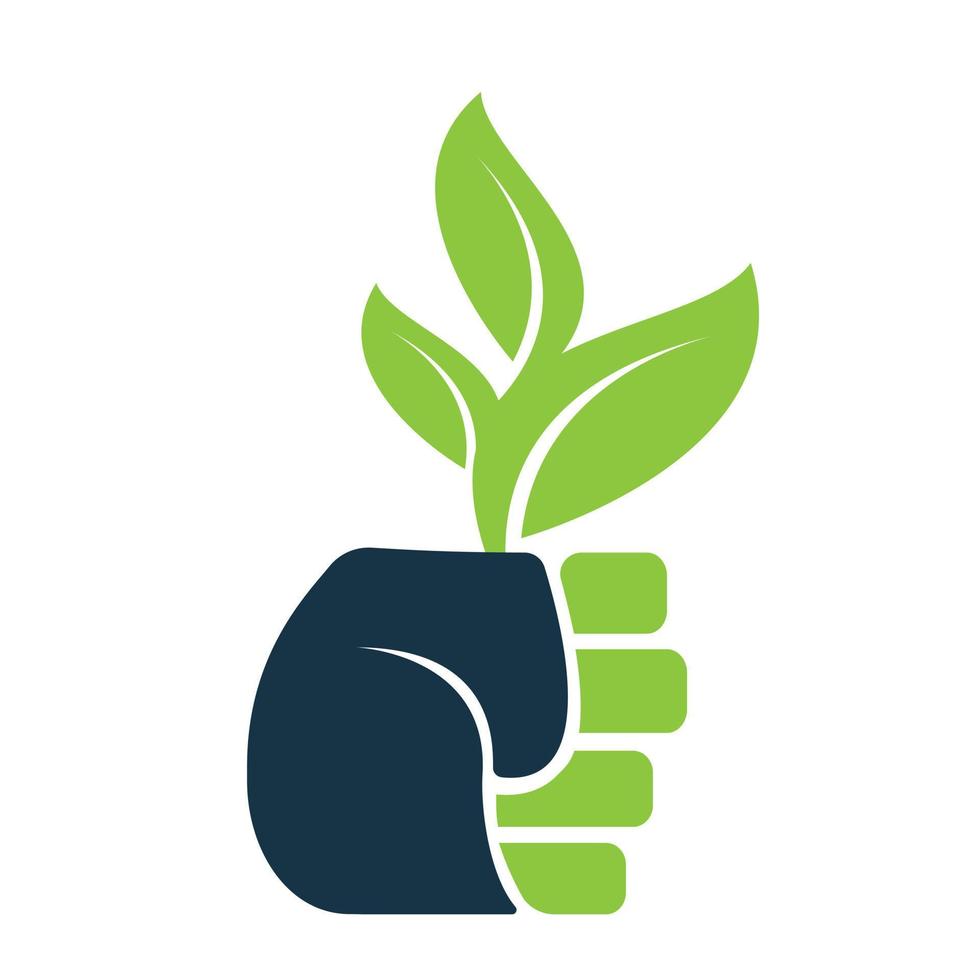 hand- Holding boom logo sjabloon ontwerp. groen boom groeit in hand- vector illustratie.