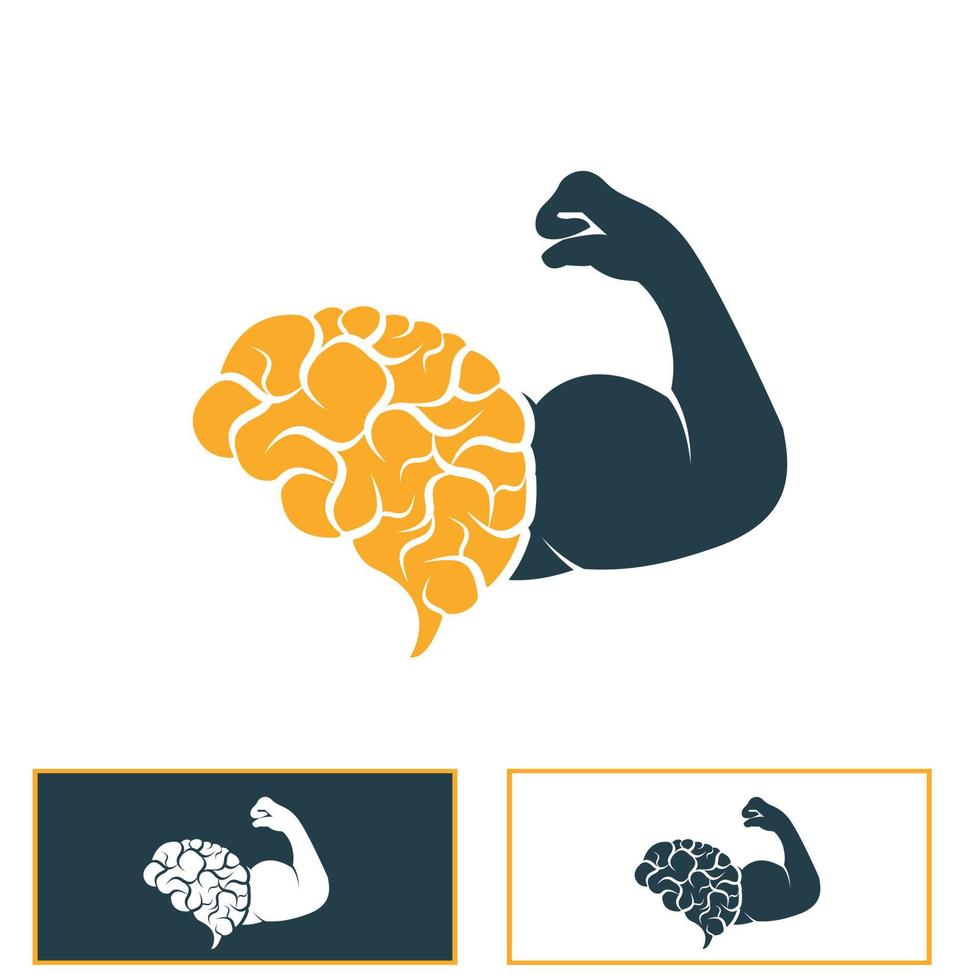 sterk hersenen vector logo ontwerp. hersenen met sterk dubbele biceps.