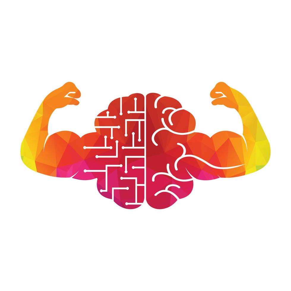 sterk technisch hersenen vector logo ontwerp. sterk hersenen verbinding met sterk biceps.