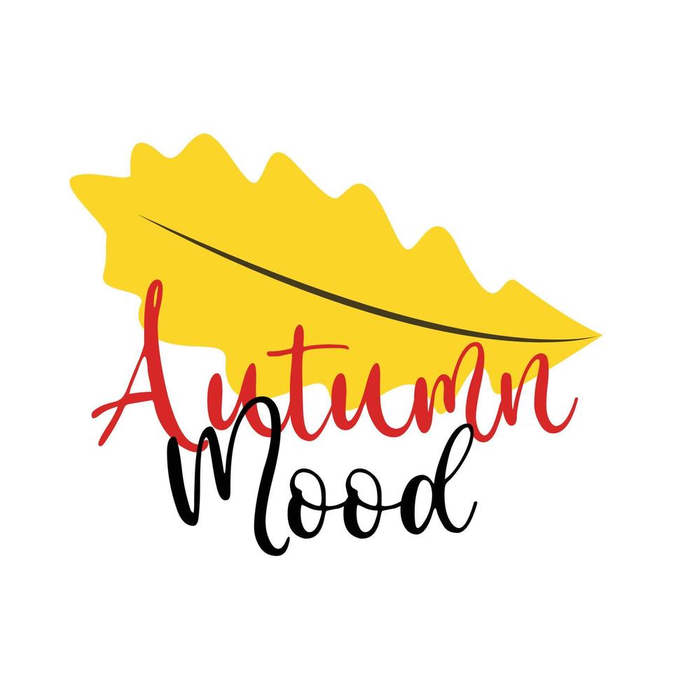 herfst humeur vallen belettering, sticker, banier, opschrift thema met bladeren van geel kleur. vector vlak illustratie. geïsoleerd Aan wit achtergrond. gemakkelijk tekenfilm vlak stijl.