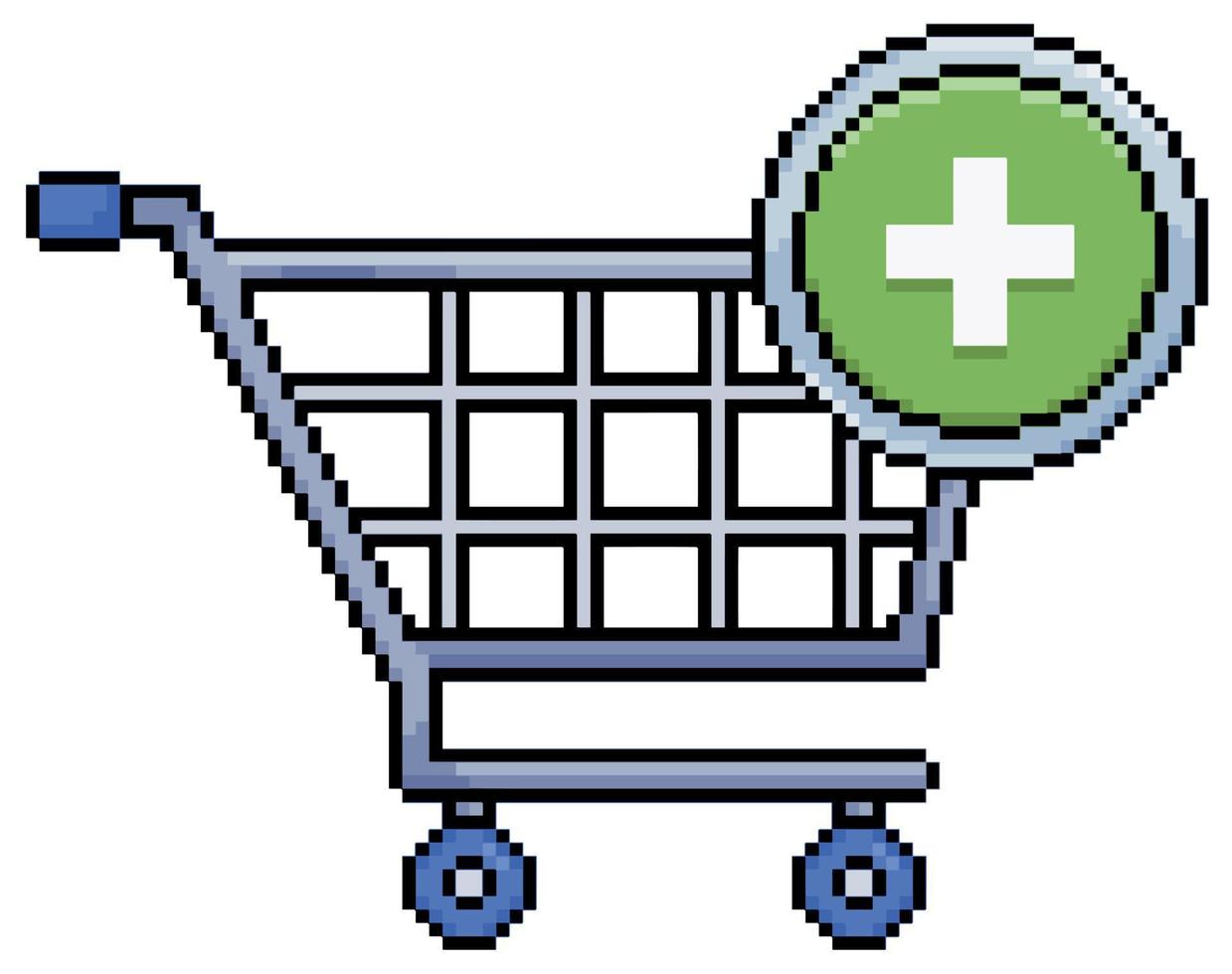 pixel kunst boodschappen doen kar met toevoegen icoon. supermarkt trolley vector icoon voor 8 bit spel Aan wit achtergrond