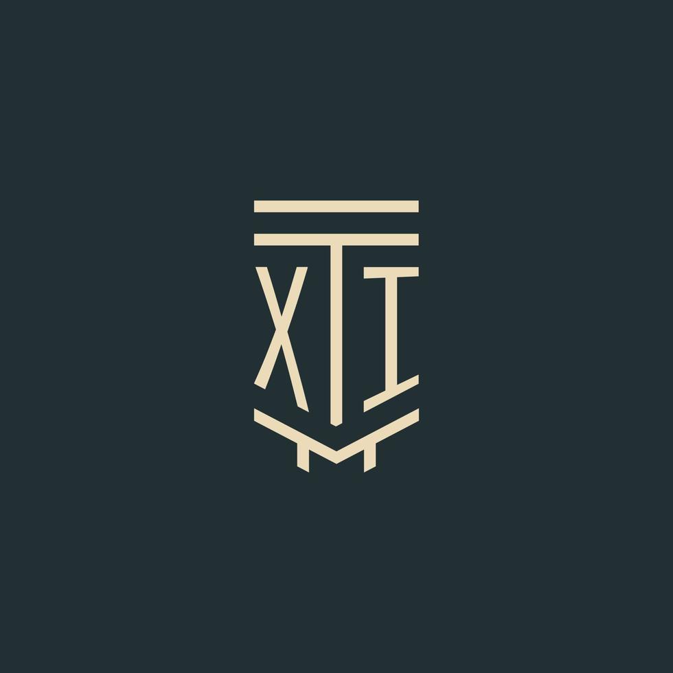 xi eerste monogram met gemakkelijk lijn kunst pijler logo ontwerpen vector