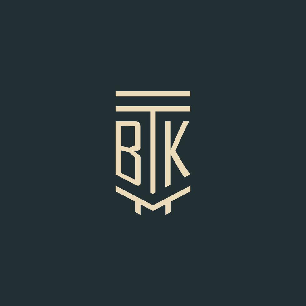 bk eerste monogram met gemakkelijk lijn kunst pijler logo ontwerpen vector