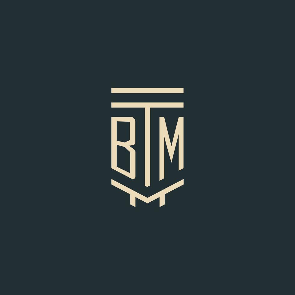 bm eerste monogram met gemakkelijk lijn kunst pijler logo ontwerpen vector