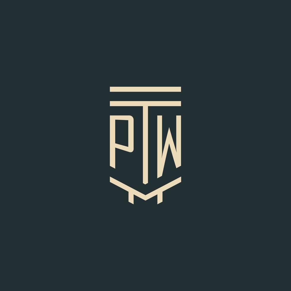 pw eerste monogram met gemakkelijk lijn kunst pijler logo ontwerpen vector