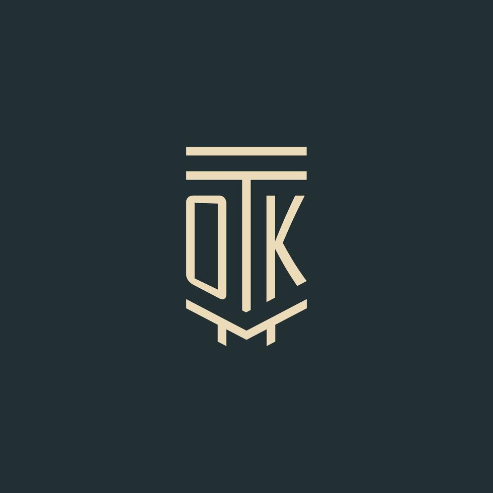 OK eerste monogram met gemakkelijk lijn kunst pijler logo ontwerpen vector