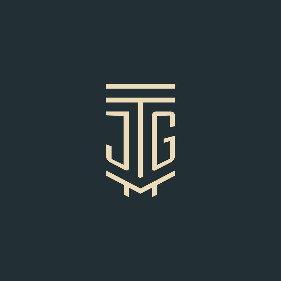 jg eerste monogram met gemakkelijk lijn kunst pijler logo ontwerpen vector