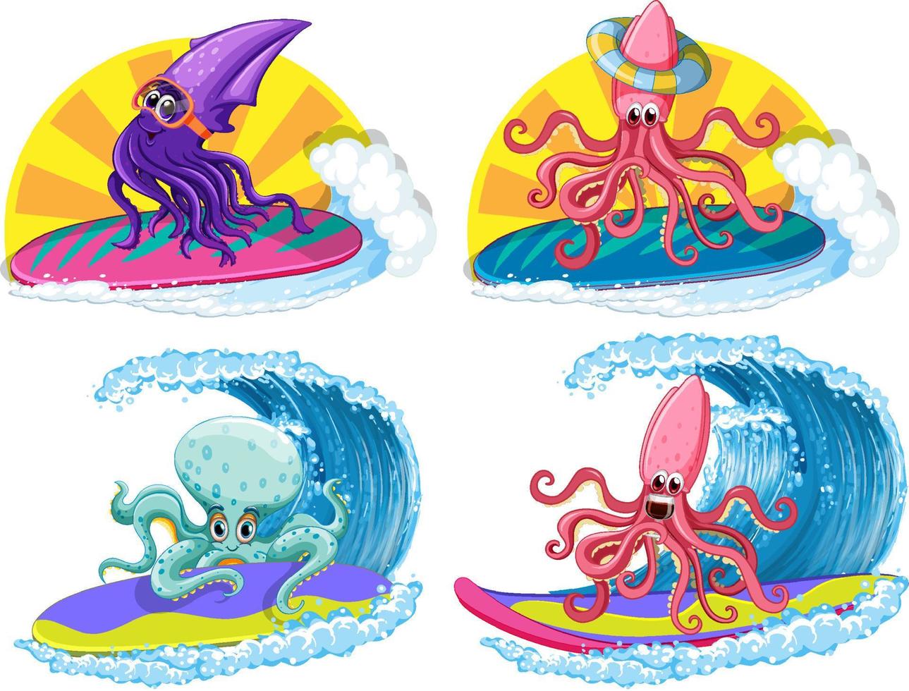 reeks van inktvis en Octopus tekenfilm karakter reeks vector