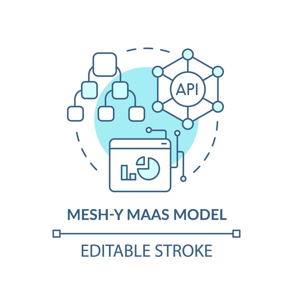 mesh-y maas model turquoise concept icoon. mobiliteit als service model abstract idee dunne lijn illustratie. geïsoleerde overzichtstekening. bewerkbare streek. vector