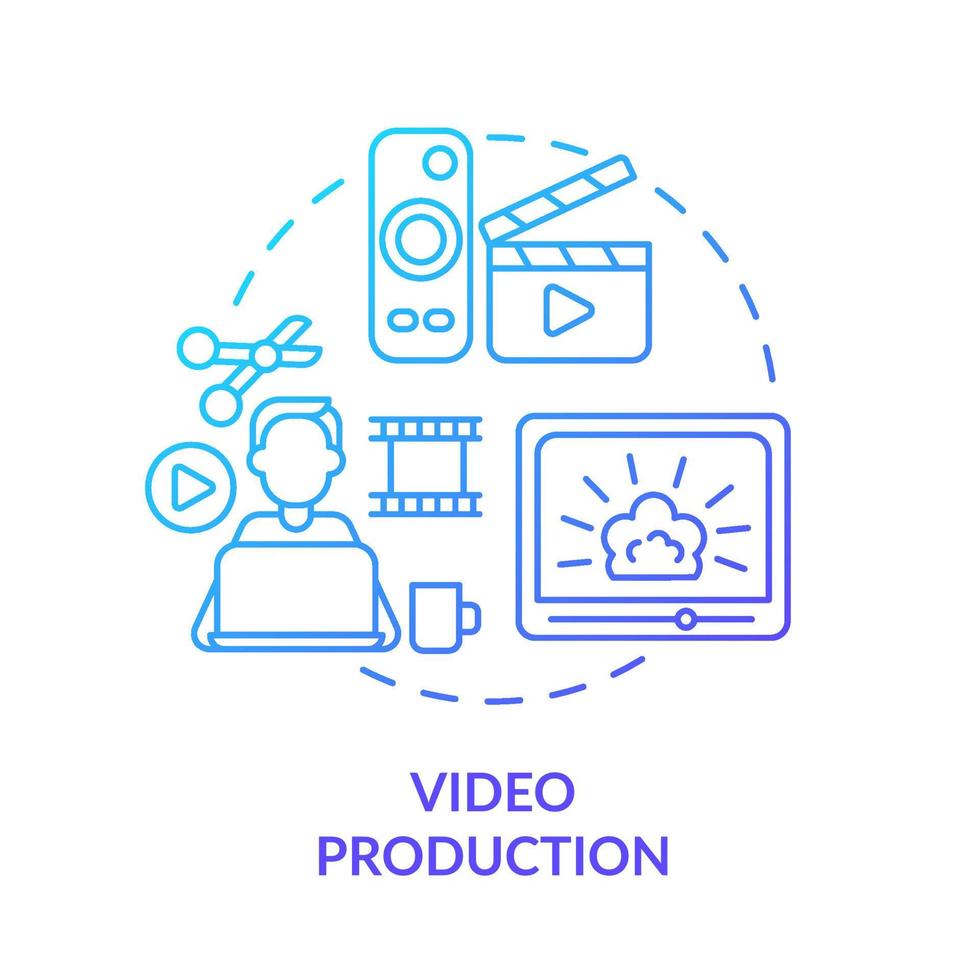 video productie blauw helling concept icoon. in vraag naar vaardigheid voor freelancen abstract idee dun lijn illustratie. worden video blogger. geïsoleerd schets tekening. vector