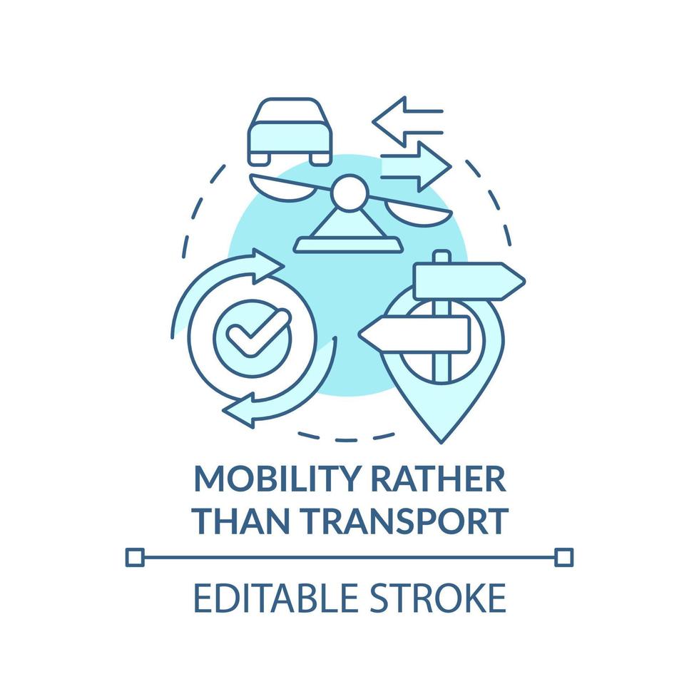 mobiliteit in plaats van vervoer turquoise concept icoon. maas concept component abstracte idee dunne lijn illustratie. geïsoleerde overzichtstekening. bewerkbare streek. vector